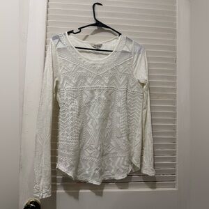 Lucky Brand White Patterned Long Sleeve Blouse